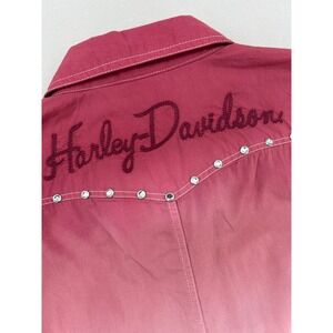 Harley-Davidson Womens Ombre Pink Western Shirt Rhinestone Embroidery